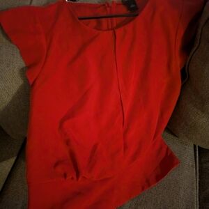 Ann Taylor Red Asymmetrical Cap Sleeve Blouse